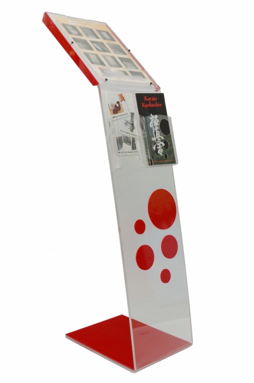 Stand de prezentare din plexiglas, insert A4, buzunare PETG 1/3 A4